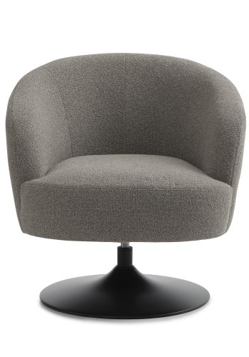 Conrad loungestol, m. armln og trompetfod - mushroom polyester stof og sort metal