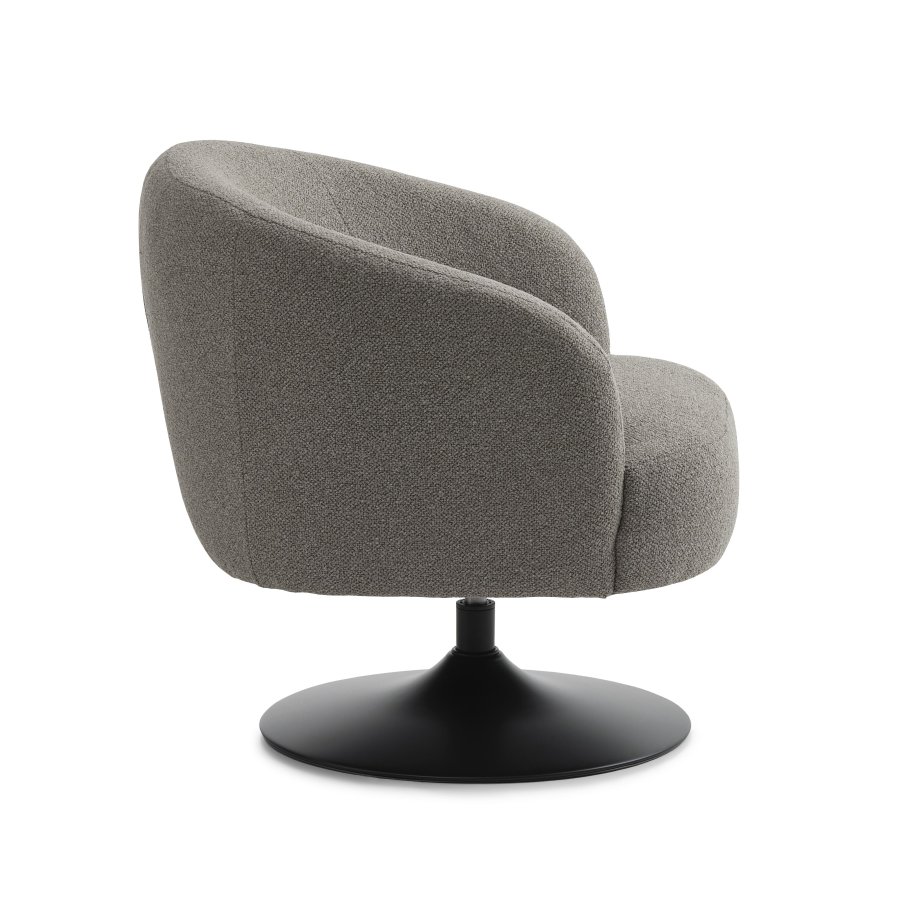 Conrad loungestol, m. armln og trompetfod - mushroom polyester stof og sort metal