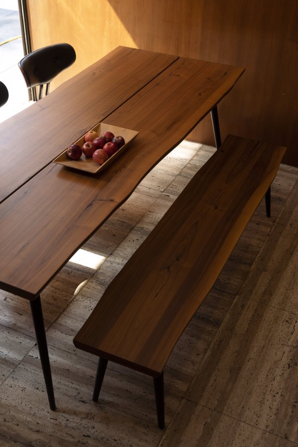 DUTCHBONE Alagon spisebordsbnk, rektangulr - brun valnddefinér og sort stl (120X40)