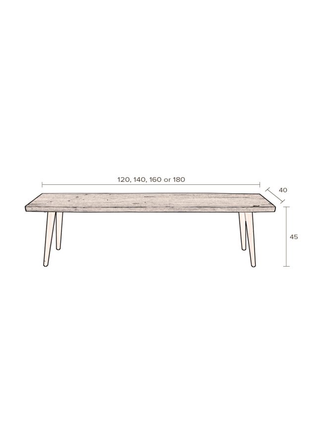 DUTCHBONE Alagon spisebordsbnk, rektangulr - brun valnddefinér og sort stl (180X40)