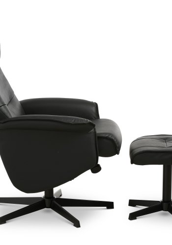 Christian lnestol, m. armln, inkl. fodskammel - sort lder/PVC og sort metal