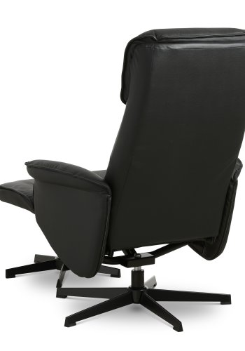 Christian lnestol, m. armln, inkl. fodskammel - sort lder/PVC og sort metal