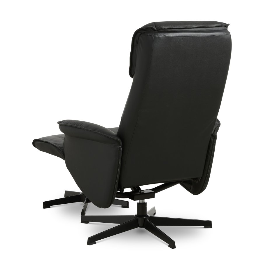 Christian lnestol, m. armln, inkl. fodskammel - sort lder/PVC og sort metal