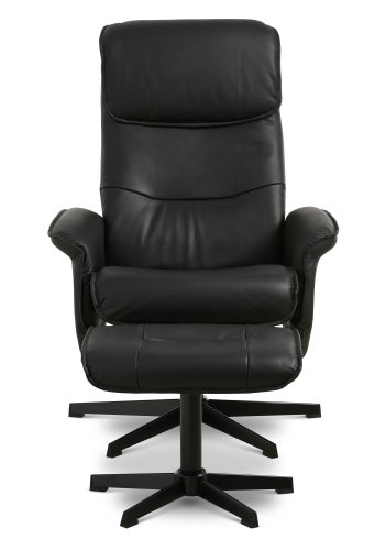 Christian lnestol, m. armln, inkl. fodskammel - sort lder/PVC og sort metal