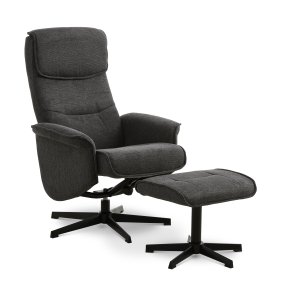 Christian lnestol, m. armln, inkl. fodskammel - antracitgr polyester og sort metal