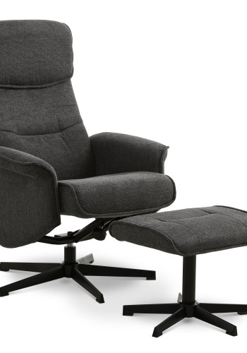 Christian lnestol, m. armln, inkl. fodskammel - antracitgr polyester og sort metal