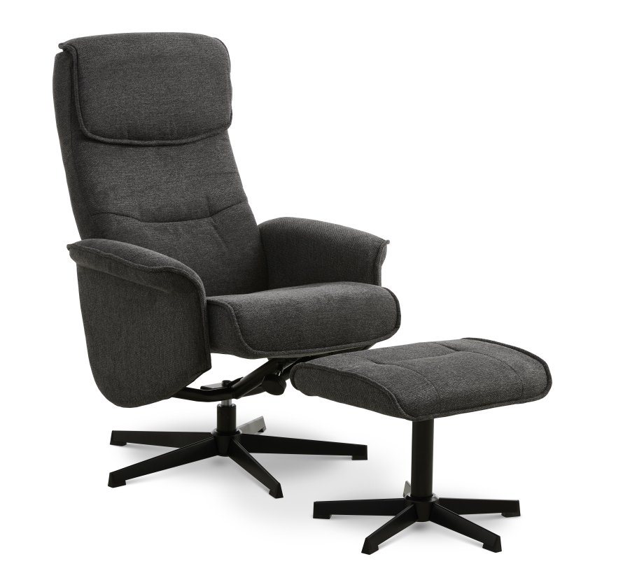 Christian lnestol, m. armln, inkl. fodskammel - antracitgr polyester og sort metal