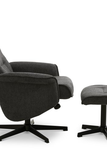 Christian lnestol, m. armln, inkl. fodskammel - antracitgr polyester og sort metal