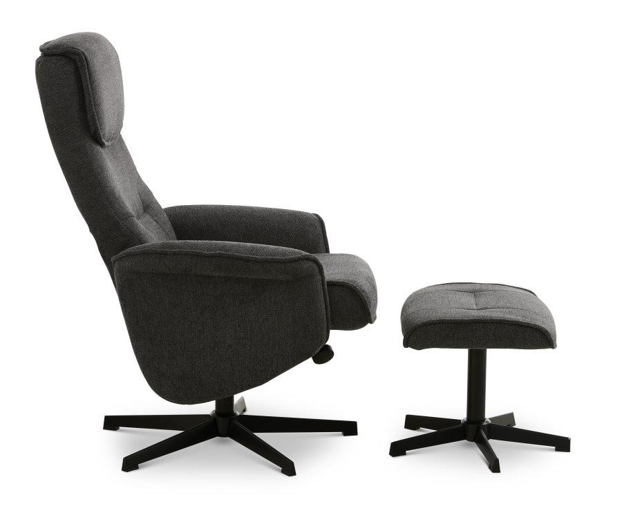 Christian lnestol, m. armln, inkl. fodskammel - antracitgr polyester og sort metal