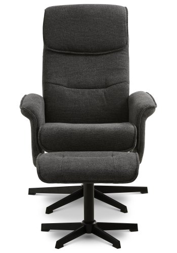 Christian lnestol, m. armln, inkl. fodskammel - antracitgr polyester og sort metal