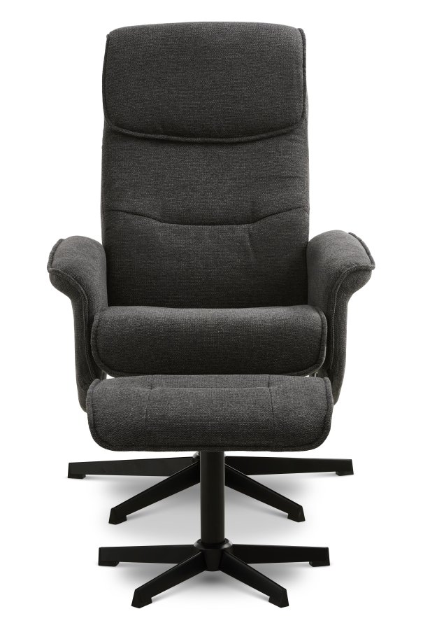 Christian lnestol, m. armln, inkl. fodskammel - antracitgr polyester og sort metal