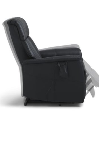 Linus recliner stol, m. 2 motorer, vippefunktion, fodskammel og armln - sort lder/PVC