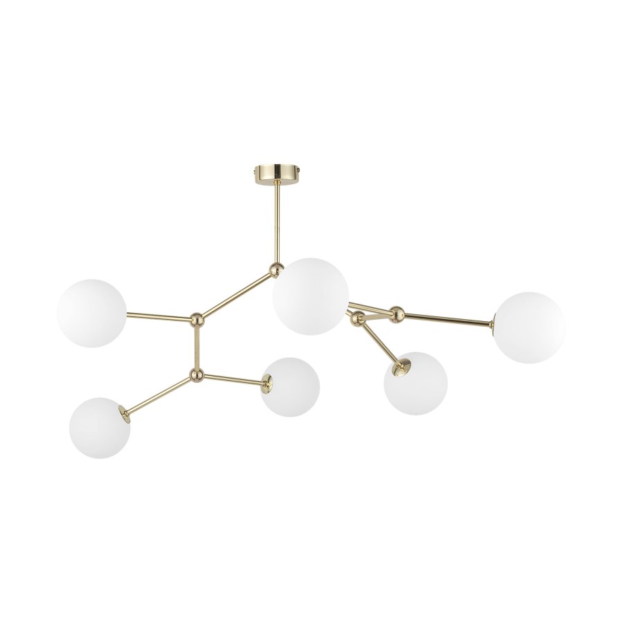 TK Fairy loftlampe, m. 6 skrme - hvid glas og guld metal