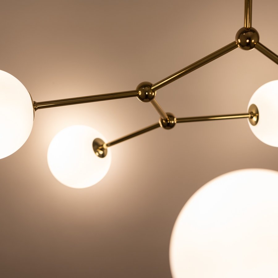 TK Fairy loftlampe, m. 6 skrme - hvid glas og guld metal