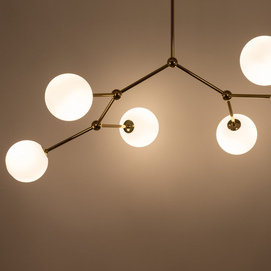 TK Fairy loftlampe, m. 6 skrme - hvid glas og guld metal