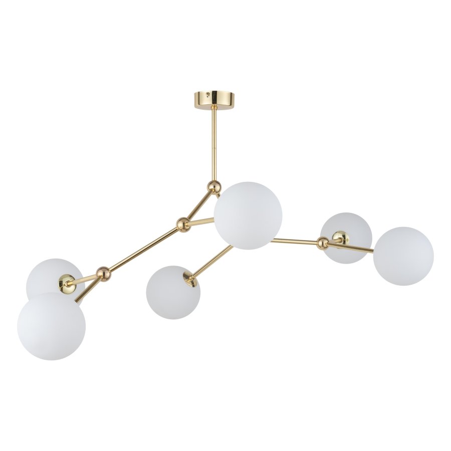 TK Fairy loftlampe, m. 6 skrme - hvid glas og guld metal