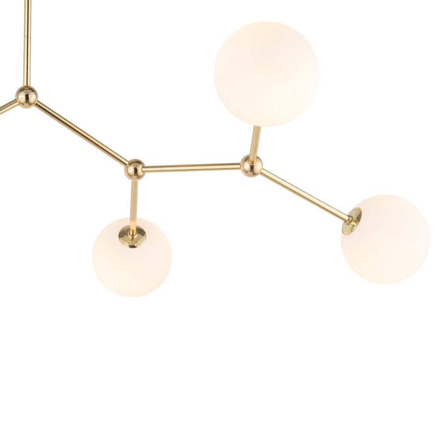 TK Fairy loftlampe, m. 6 skrme - hvid glas og guld metal