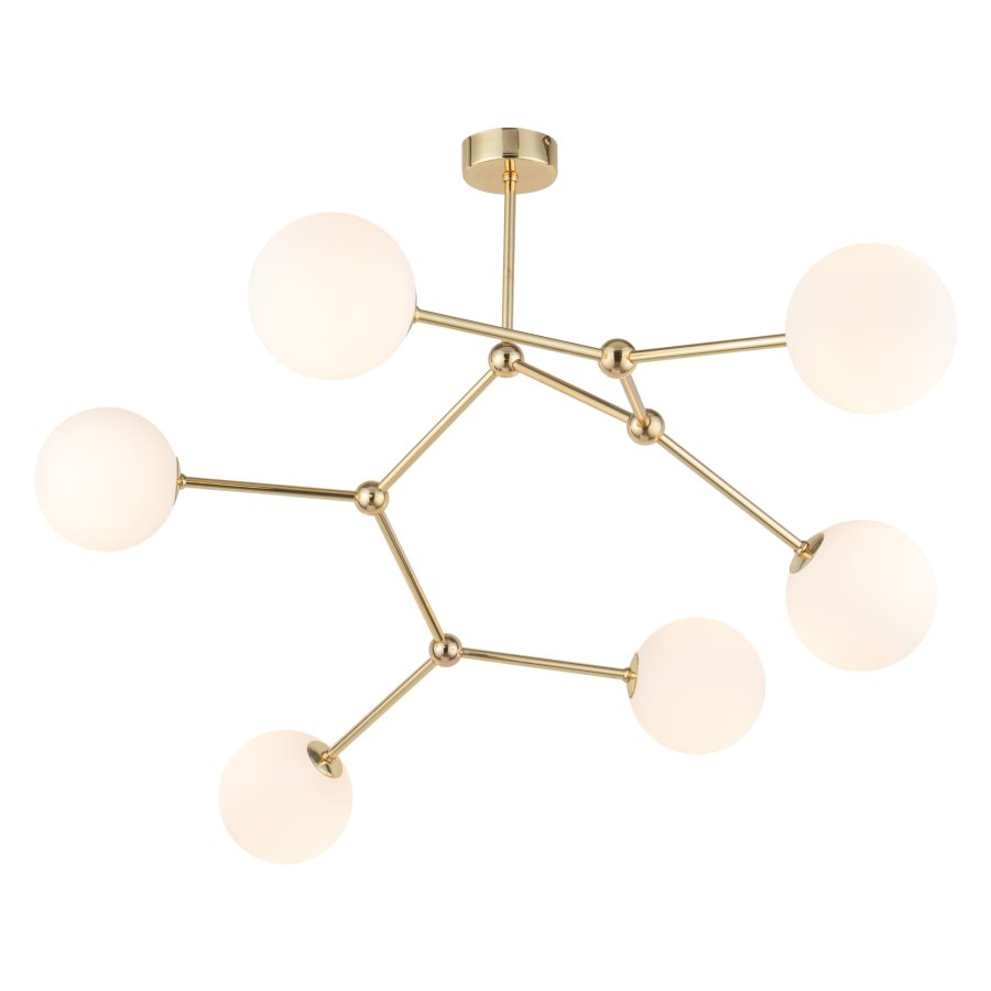 TK Fairy loftlampe, m. 6 skrme - hvid glas og guld metal