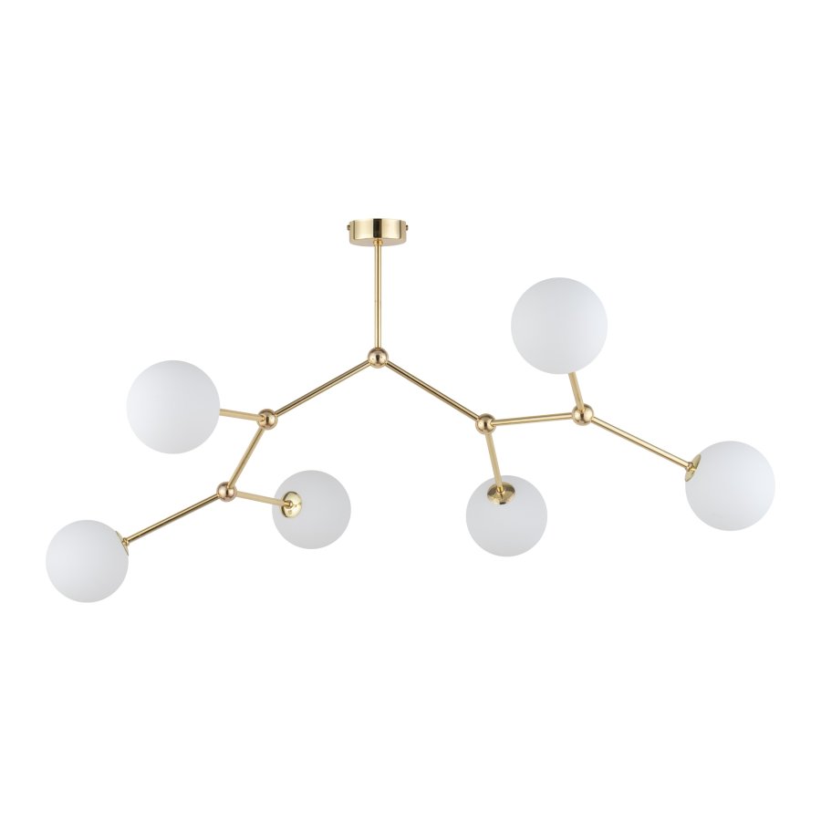 TK Fairy loftlampe, m. 6 skrme - hvid glas og guld metal