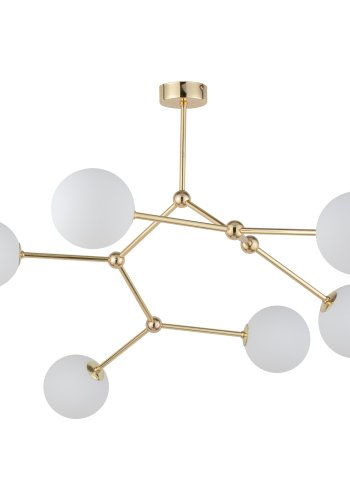 TK Fairy loftlampe, m. 6 skrme - hvid glas og guld metal