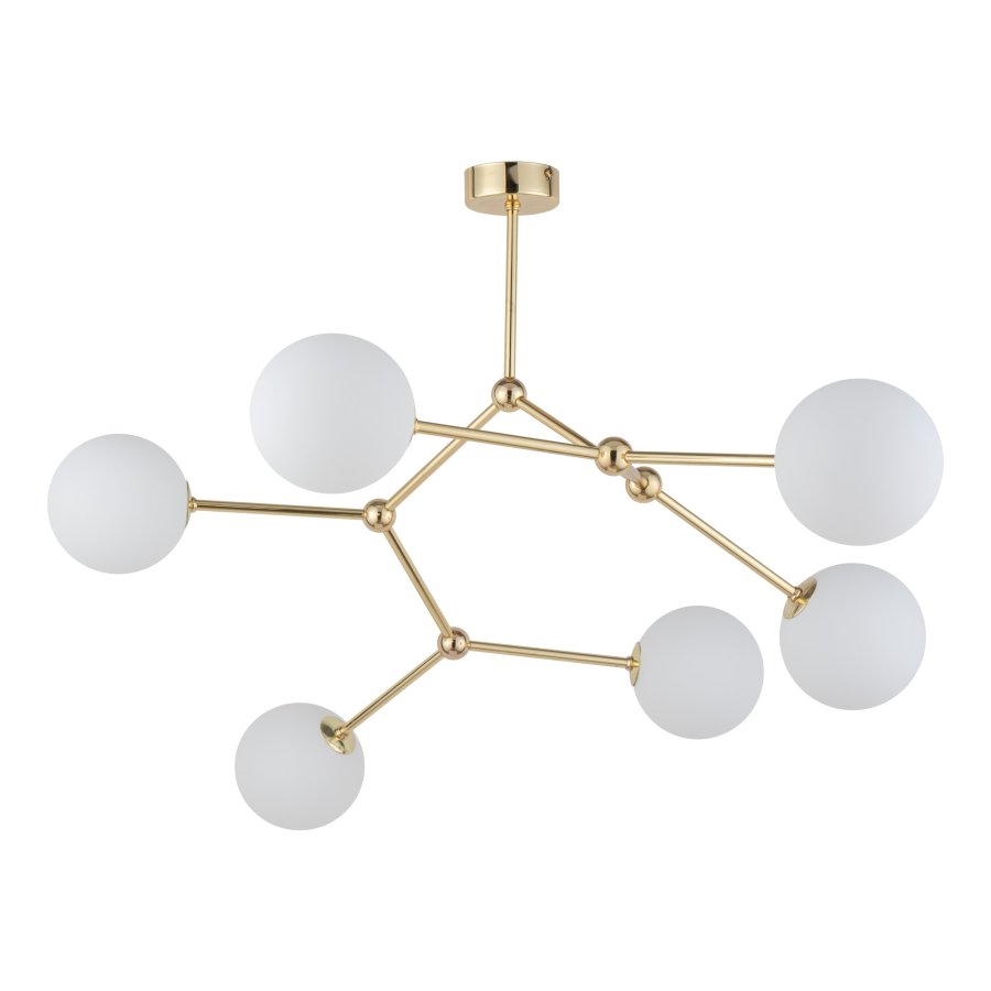 TK Fairy loftlampe, m. 6 skrme - hvid glas og guld metal