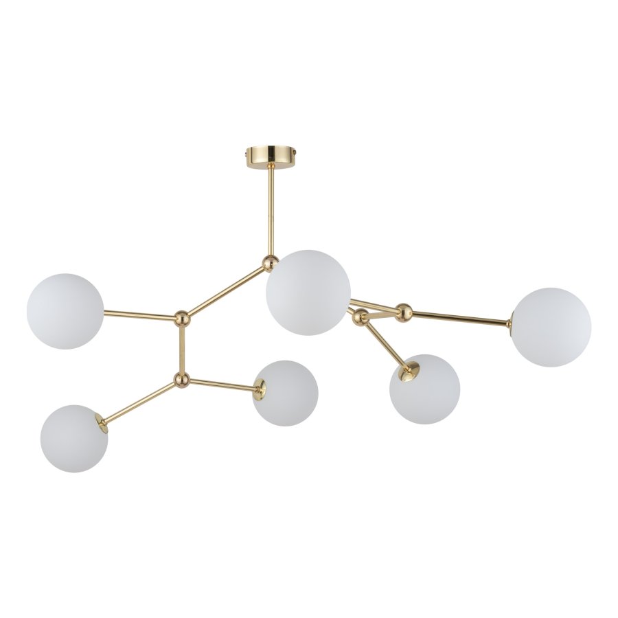 TK Fairy loftlampe, m. 6 skrme - hvid glas og guld metal