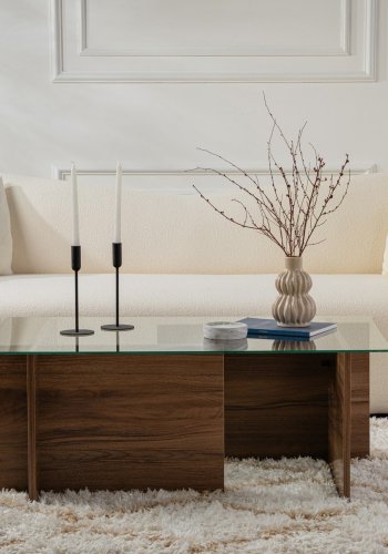 NORDVÄRK Vetrino sofabord, rektangulr - glas og valnddefarvet melamin (105x65)