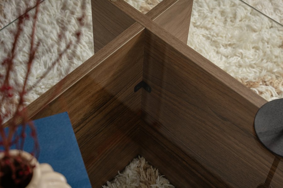 NORDVÄRK Vetrino sofabord, rektangulr - glas og valnddefarvet melamin (105x65)