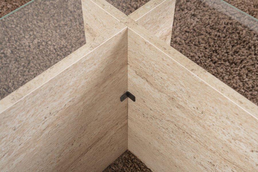 NORDVÄRK Vetrino sofabord, rektangulr - glas og travertin melamin (105x65)