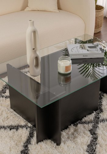 NORDVÄRK Vetrino sofabord, rektangulr - glas og sort tr melamin (105x65)