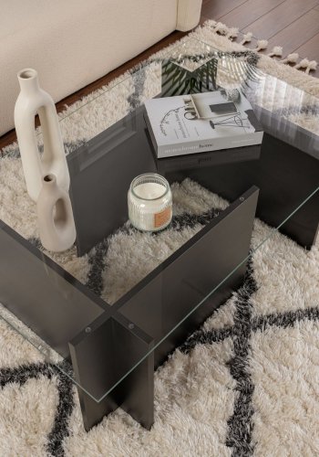 NORDVÄRK Vetrino sofabord, rektangulr - glas og sort tr melamin (105x65)