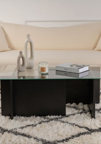 NORDVÄRK Vetrino sofabord, rektangulr - glas og sort tr melamin (105x65)