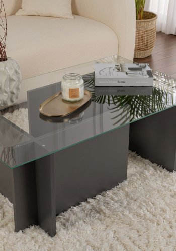 NORDVÄRK Vetrino sofabord, rektangulr - glas og antracitgr melamin (105x65)