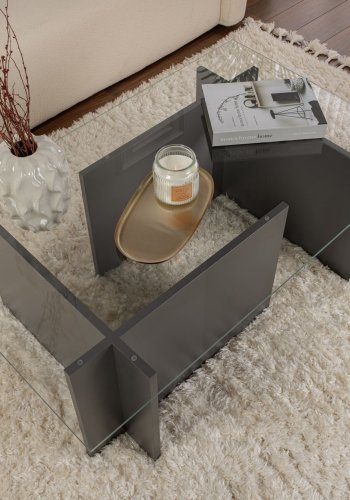 NORDVÄRK Vetrino sofabord, rektangulr - glas og antracitgr melamin (105x65)