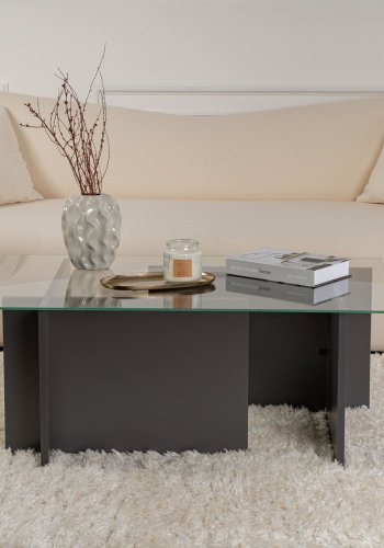 NORDVÄRK Vetrino sofabord, rektangulr - glas og antracitgr melamin (105x65)