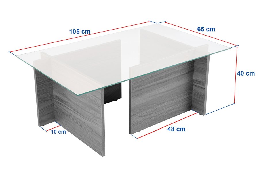 NORDVÄRK Vetrino sofabord, rektangulr - glas og antracitgr melamin (105x65)