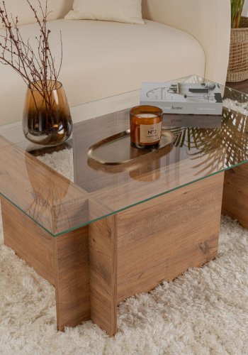 NORDVÄRK Vetrino sofabord, rektangulr - glas og Atlantisk fyrretr melamin (105x65)