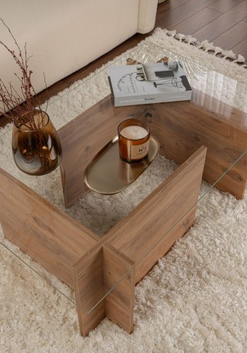 NORDVÄRK Vetrino sofabord, rektangulr - glas og Atlantisk fyrretr melamin (105x65)