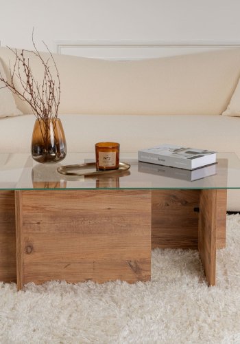 NORDVÄRK Vetrino sofabord, rektangulr - glas og Atlantisk fyrretr melamin (105x65)