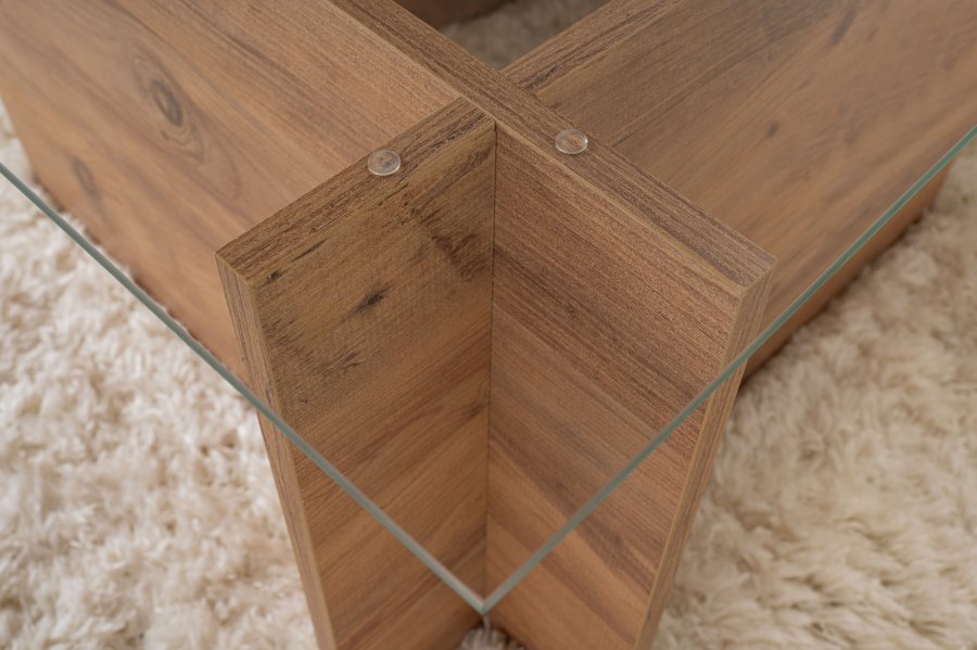 NORDVÄRK Vetrino sofabord, rektangulr - glas og Atlantisk fyrretr melamin (105x65)