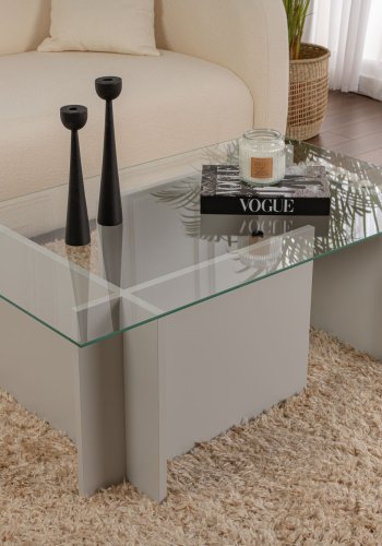 NORDVÄRK Vetrino sofabord, rektangulr - glas og gr melamin (105x65)