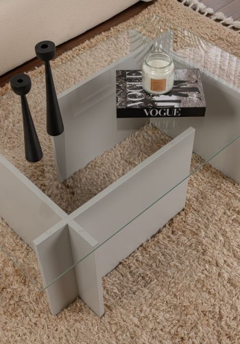 NORDVÄRK Vetrino sofabord, rektangulr - glas og gr melamin (105x65)