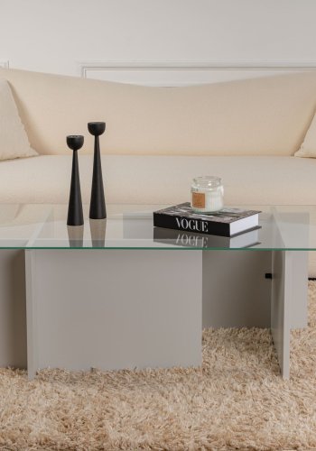 NORDVÄRK Vetrino sofabord, rektangulr - glas og gr melamin (105x65)