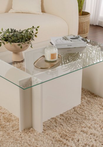 NORDVÄRK Vetrino sofabord, rektangulr - glas og hvid tr melamin (105x65)