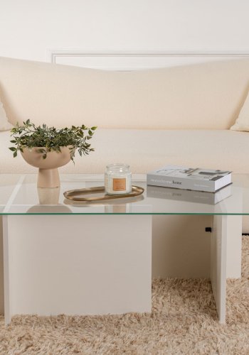 NORDVÄRK Vetrino sofabord, rektangulr - glas og hvid tr melamin (105x65)