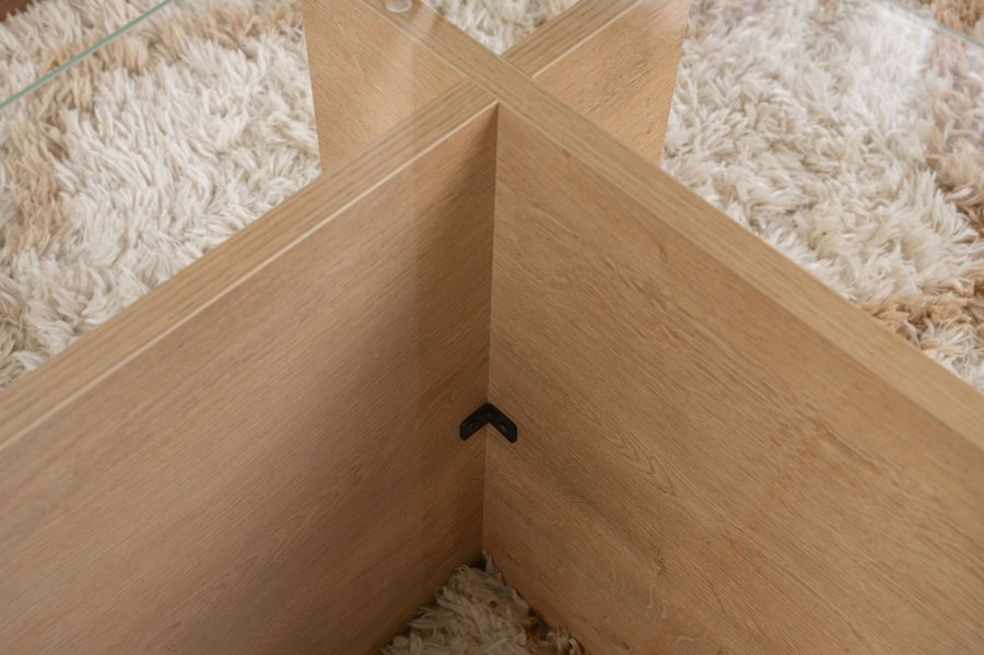 NORDVÄRK Vetrino sofabord, rektangulr - glas og Honning eg melamin (105x65)