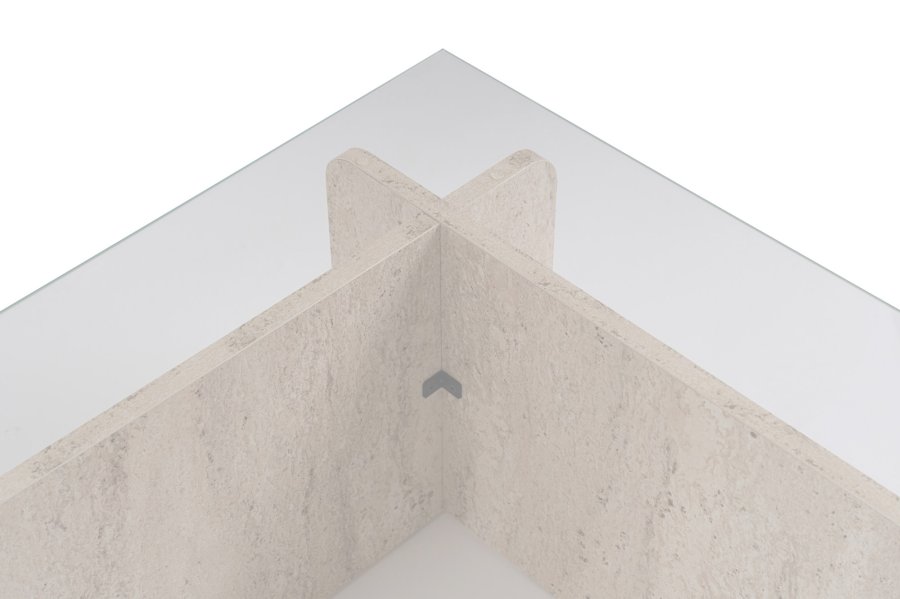 NORDVÄRK Flavio sofabord, rektangulr - glas og melamin med travertinlook (105x65)