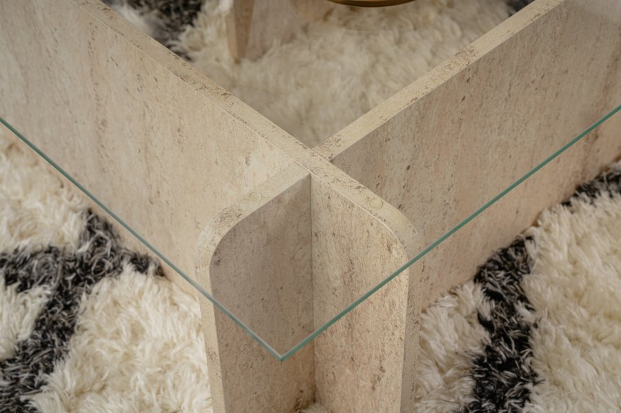 NORDVÄRK Flavio sofabord, rektangulr - glas og melamin med travertinlook (105x65)