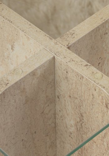 NORDVÄRK Flavio sofabord, rektangulr - glas og melamin med travertinlook (105x65)