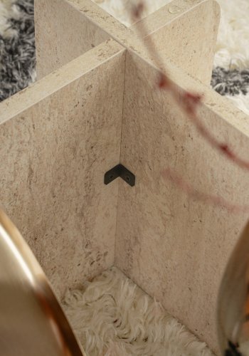 NORDVÄRK Flavio sofabord, rektangulr - glas og melamin med travertinlook (105x65)